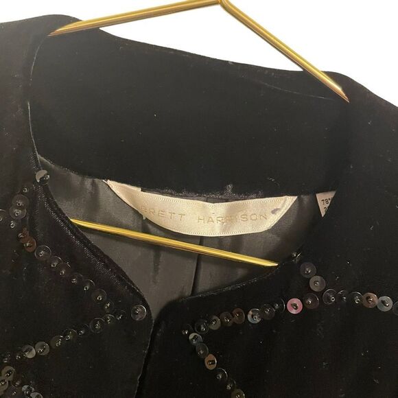 Vintage Brett Harrison Black Velvet Sequin Cropped Jacket Size 6 - Picture 3 of 8